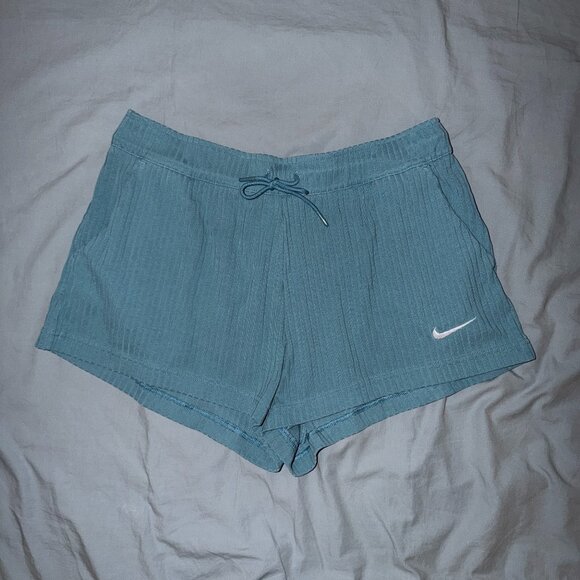 Nike Women's Sportswear High-Waisted Ribbed Jersey Shorts - Blue L - Picture 2 of 5
